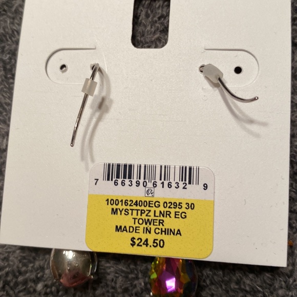 NWT Silver-Tone Crystal & Stone Triple Drop Earrings. CHARTER CLUB - Picture 8 of 8